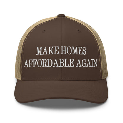 Make Homes Affordable Again Embroidered Mesh Trucker Hat Brown Khaki