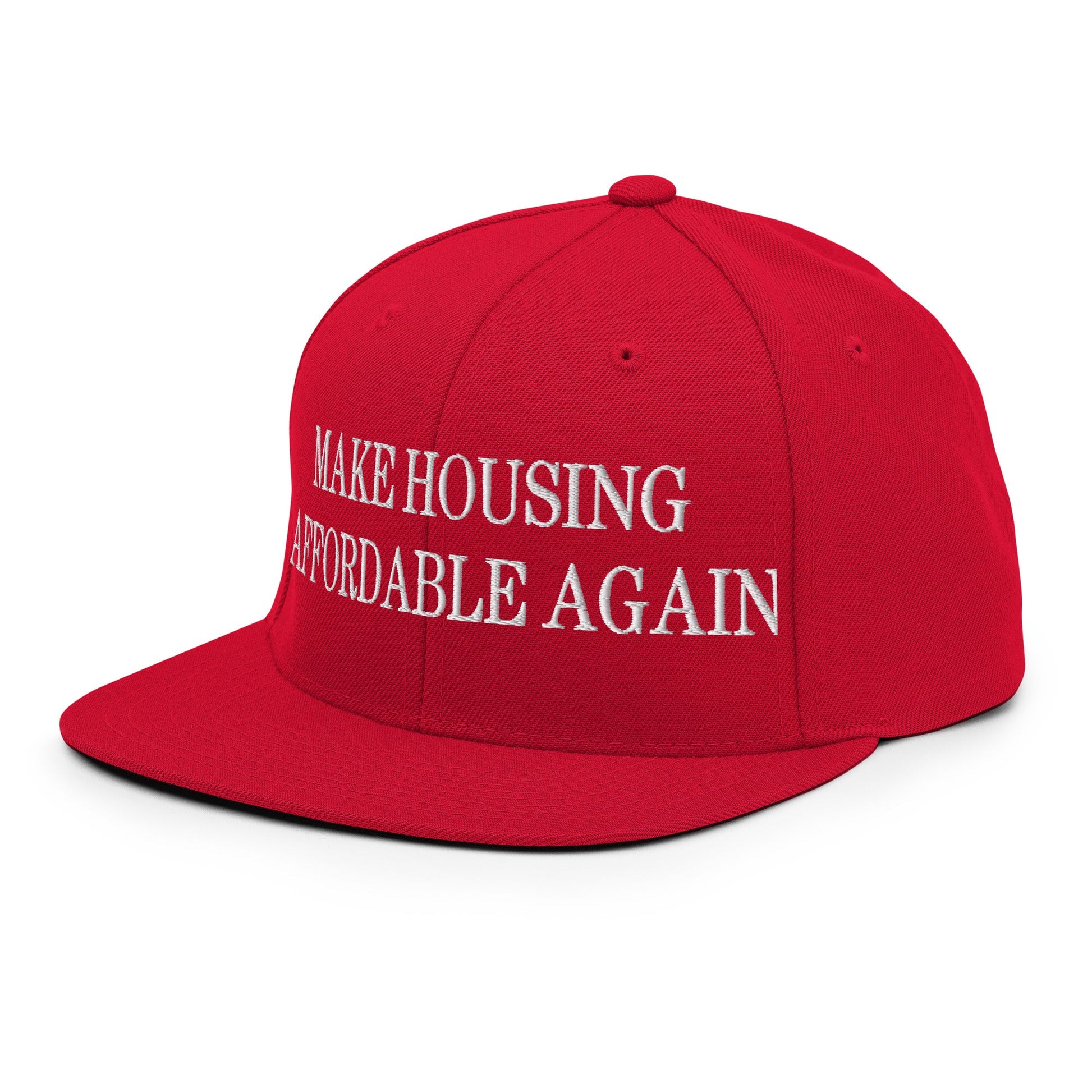 Make Housing Affordable Again Embroidered Flat Bill Brim Snapback Hat Red