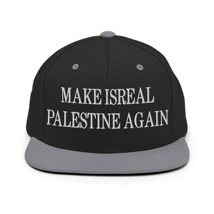 Make Isreal Palestine Again Embroidered Flat Bill Brim Snapback Hat Black Silver