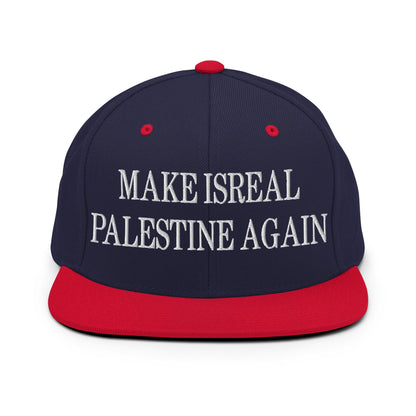 Make Isreal Palestine Again Embroidered Flat Bill Brim Snapback Hat Navy Red