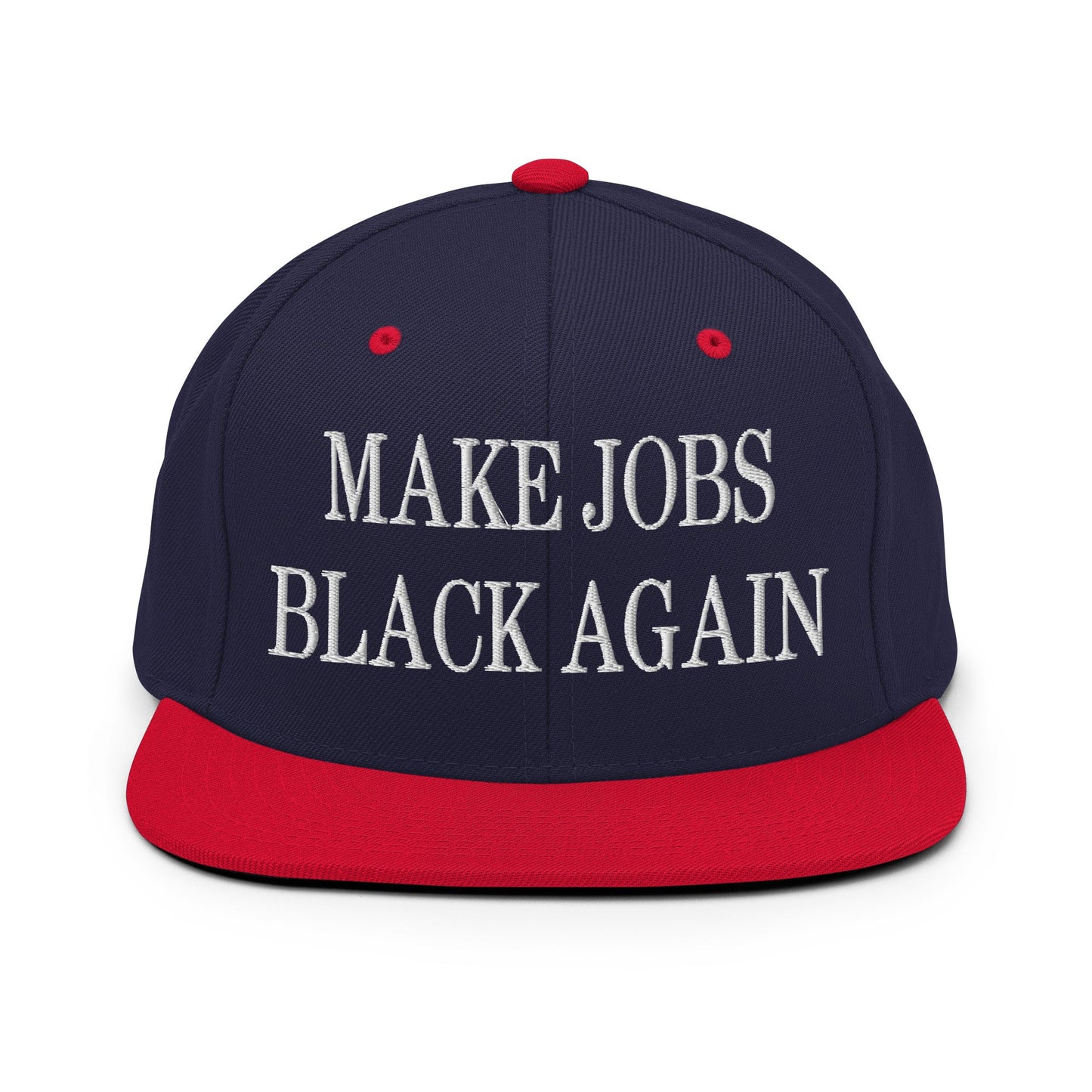 Make Jobs Black Again Embroidered Flat Bill Brim Snapback Hat Navy Red