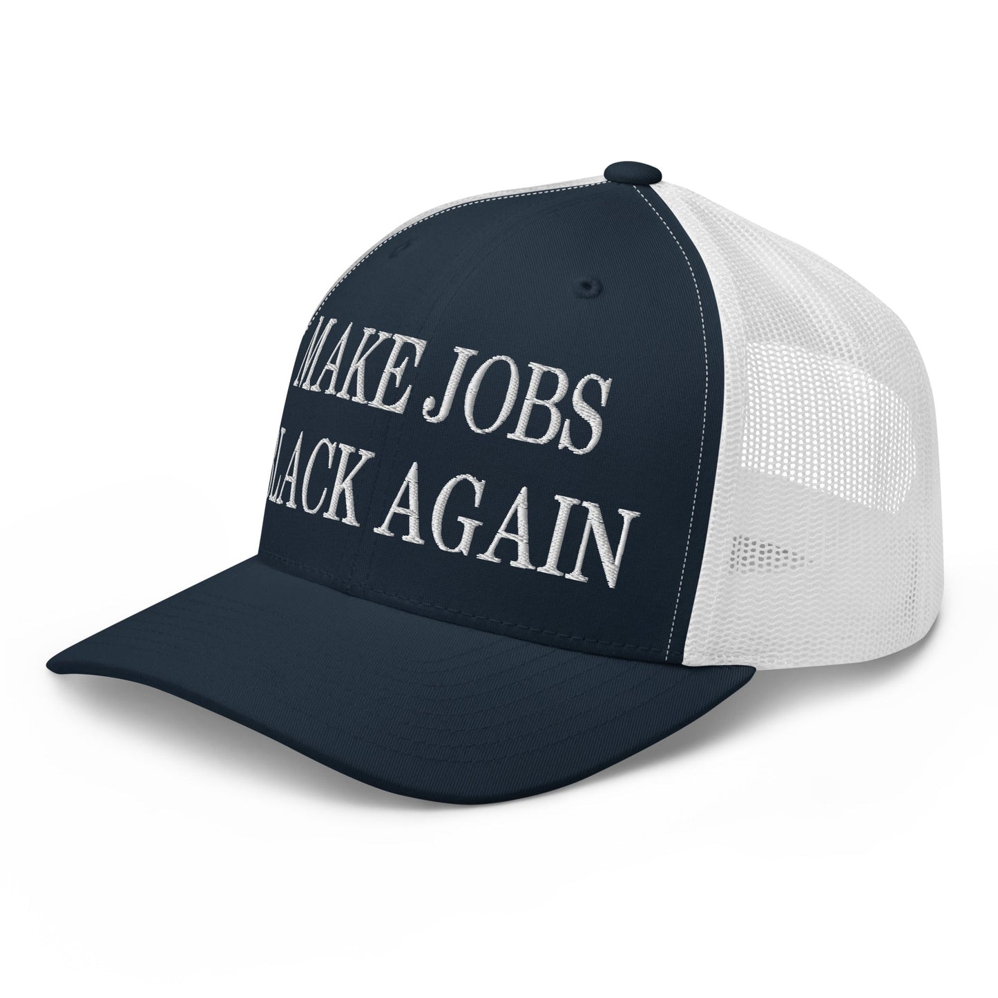 Make Jobs Black Again Embroidered Mesh Trucker Hat Navy White