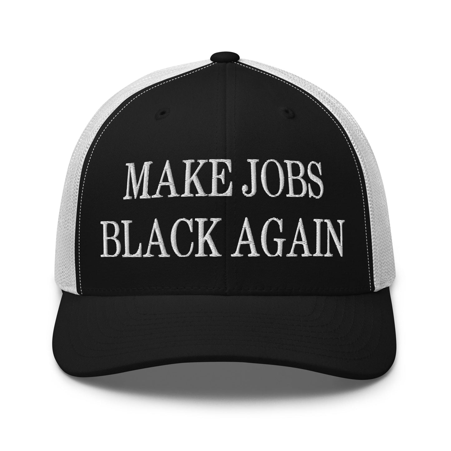 Make Jobs Black Again Embroidered Mesh Trucker Hat Black White