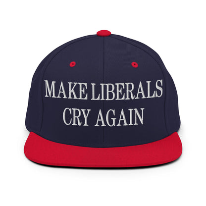 Make Liberals Cry Again Embroidered Flat Bill Brim Snapback Hat Navy Red