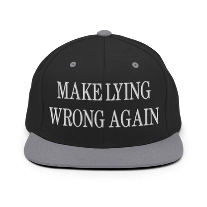 Make Lying Wrong Again Embroidered Flat Bill Brim Snapback Hat Black Silver