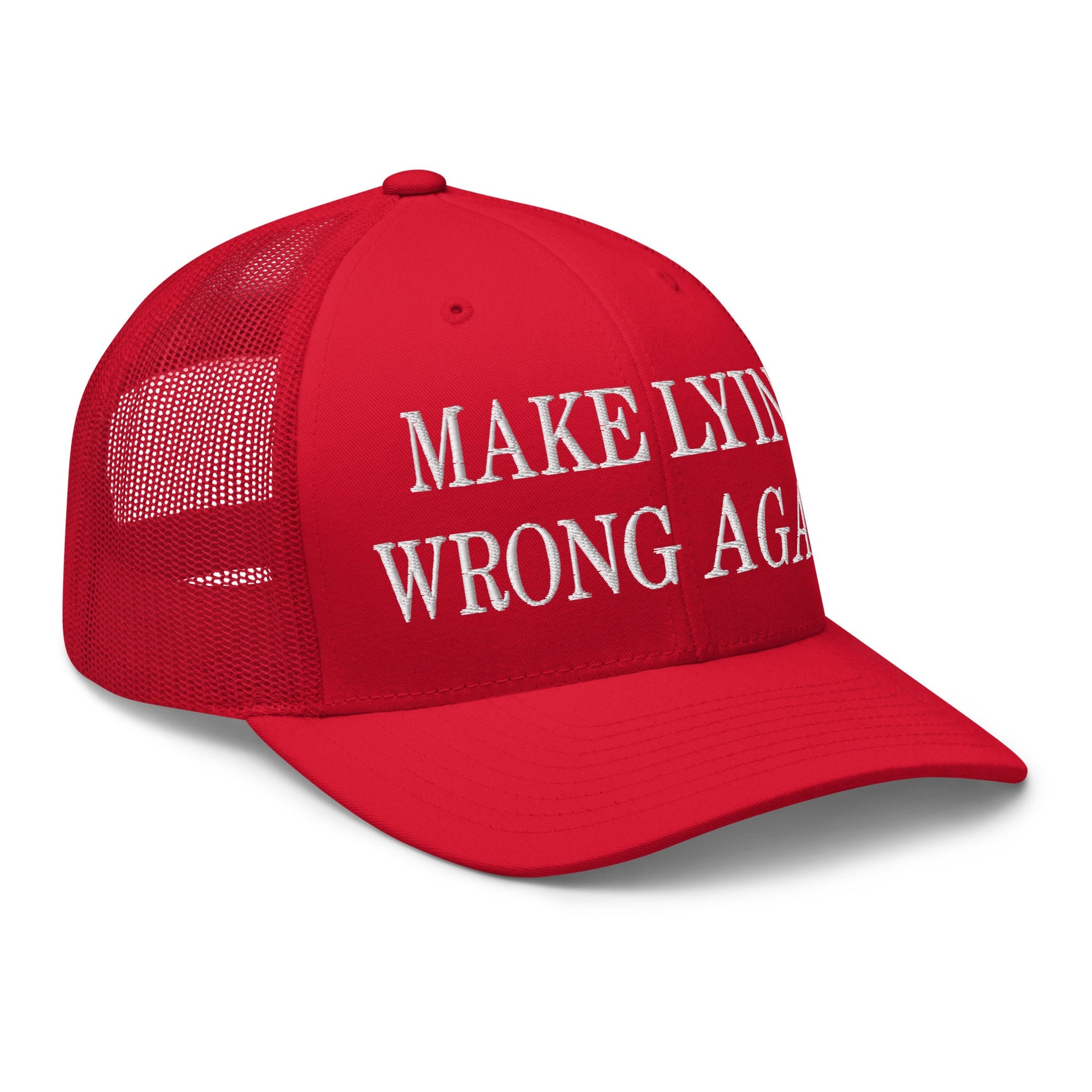 Make Lying Wrong Again Embroidered Mesh Trucker Hat Red