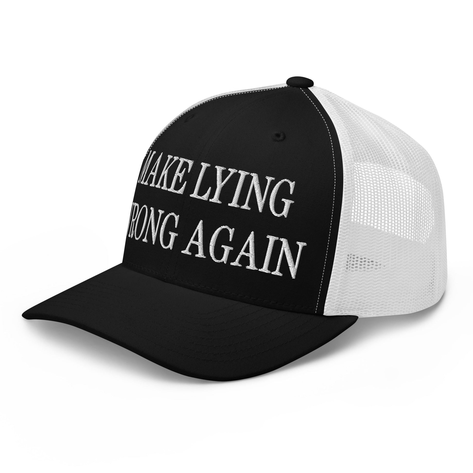 Make Lying Wrong Again Embroidered Mesh Trucker Hat Black White