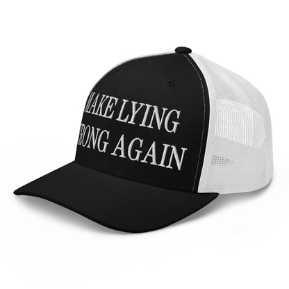 Make Lying Wrong Again Embroidered Mesh Trucker Hat Black White