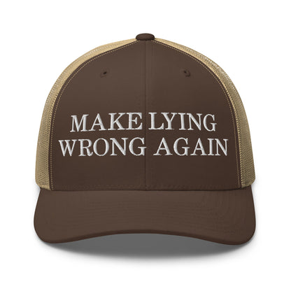 Make Lying Wrong Again Retro Trucker Hat Brown Khaki