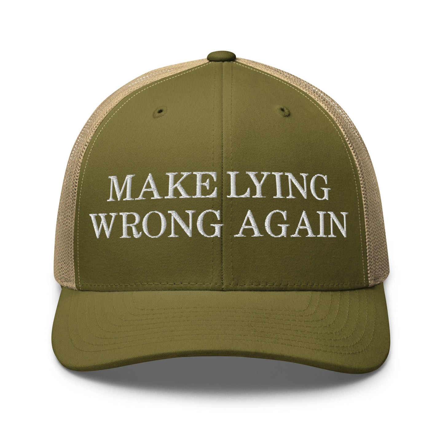 Make Lying Wrong Again Retro Trucker Hat Moss Khaki