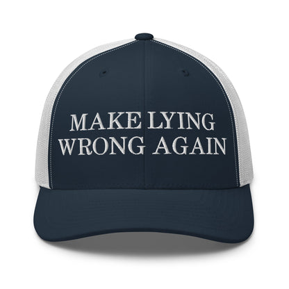 Make Lying Wrong Again Retro Trucker Hat Navy White