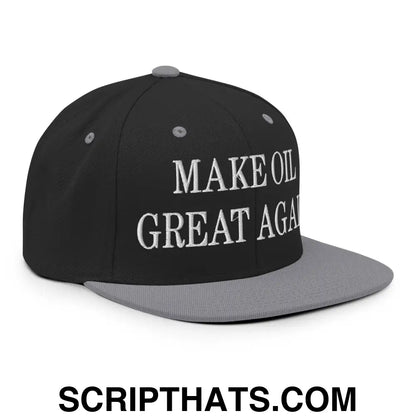 Make Oil Great Again Embroidered Flat Bill Brim Snapback Hat Black Silver