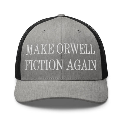 Make Orwell Fiction Again Embroidered Mesh Trucker Hat Heather Black