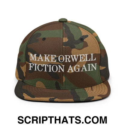 Make Orwell Fiction Again Snapback Hat Green Camo