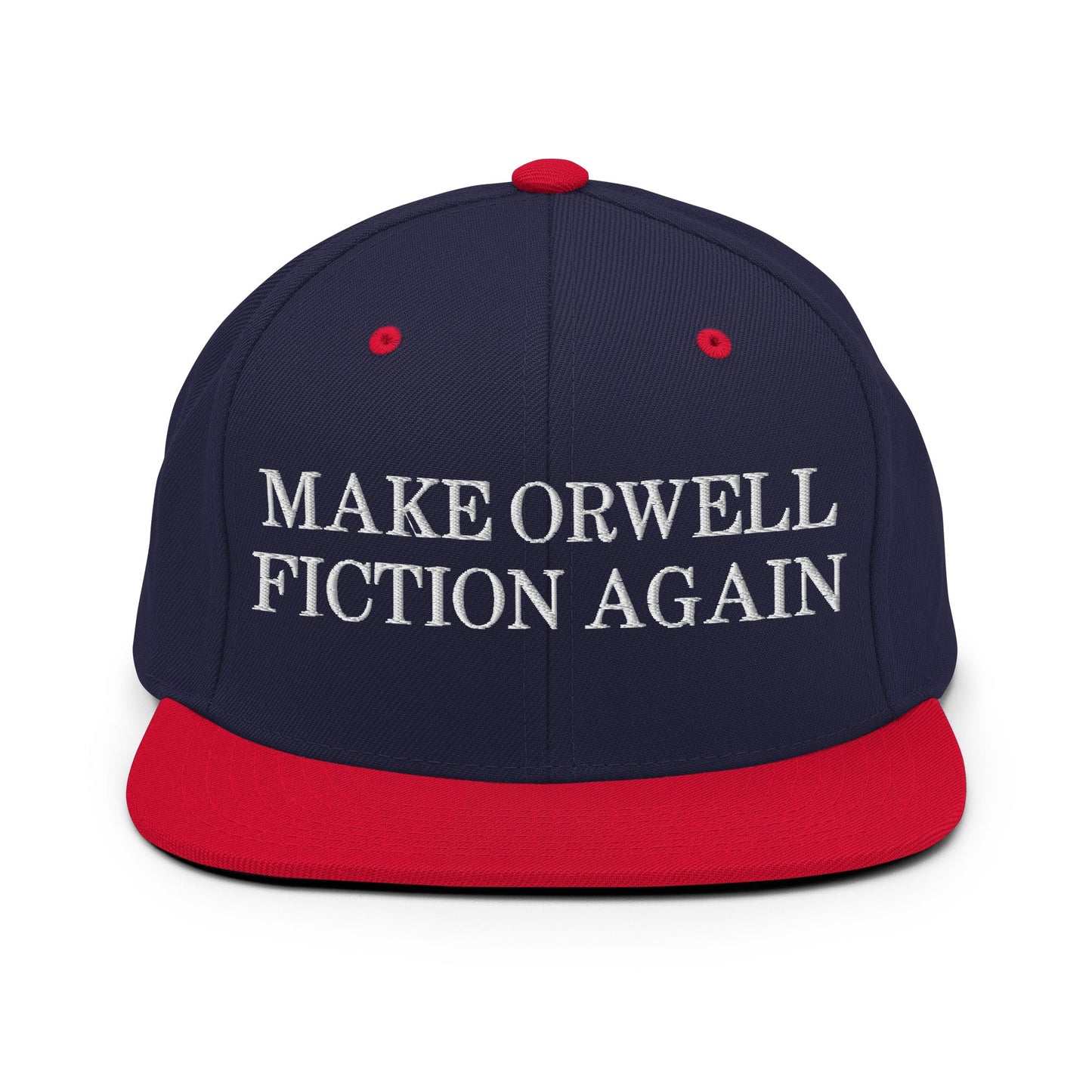 Make Orwell Fiction Again Snapback Hat Navy Red