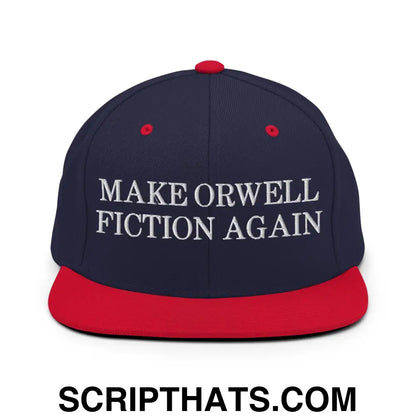 Make Orwell Fiction Again Snapback Hat Navy Red