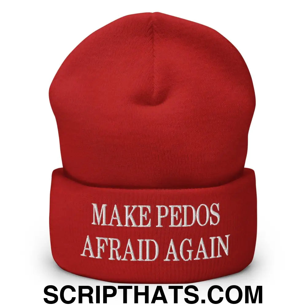 Make Pedos Afraid Again Embroidered Knit Cuffed Beanie Red