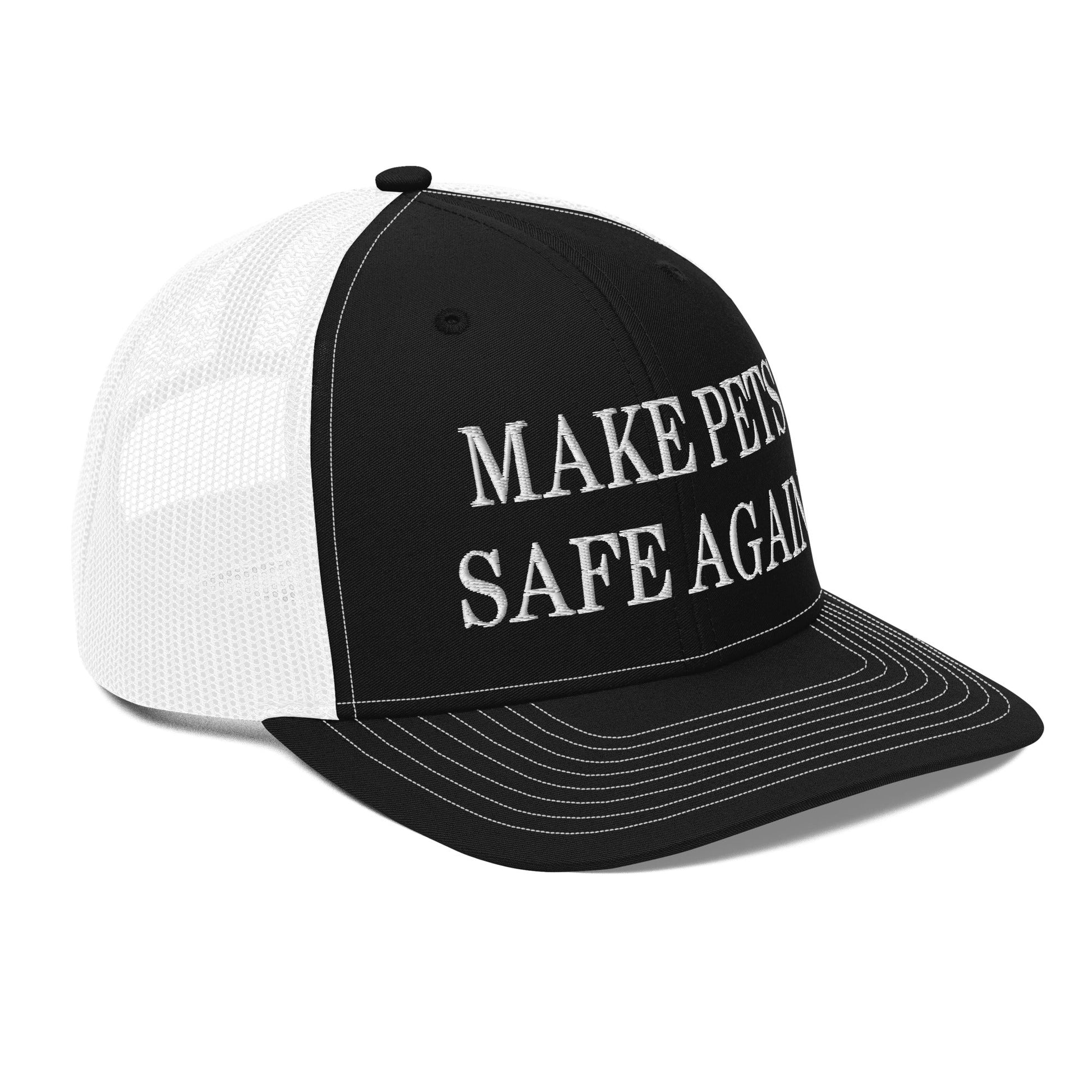 Make Pets Safe Again Embroidered Classic Mesh Trucker Hat Black White