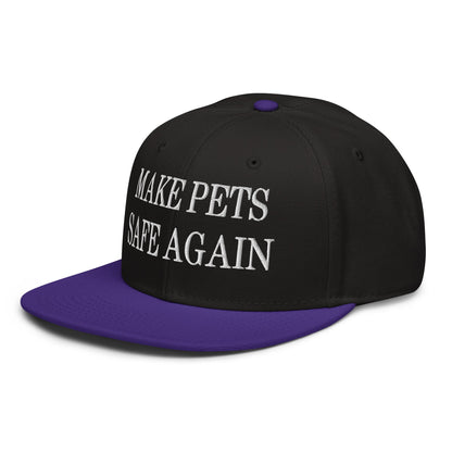 Make Pets Safe Again Embroidered Flat Brim Bill Snapback Hat Purple Black Black