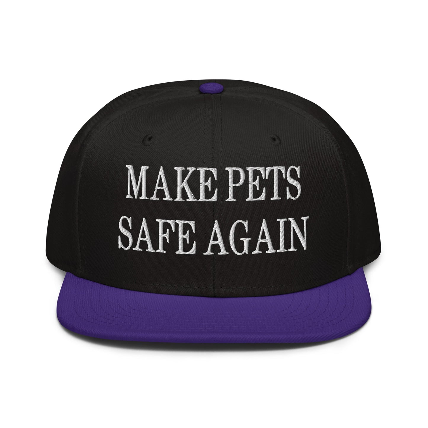 Make Pets Safe Again Embroidered Flat Brim Bill Snapback Hat Purple Black Black