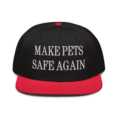 Make Pets Safe Again Embroidered Flat Brim Bill Snapback Hat Red Black Black