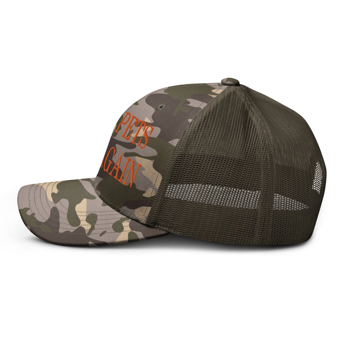 Make Pets Safe Again Embroidered Orange Camo Trucker Hat Camo Olive