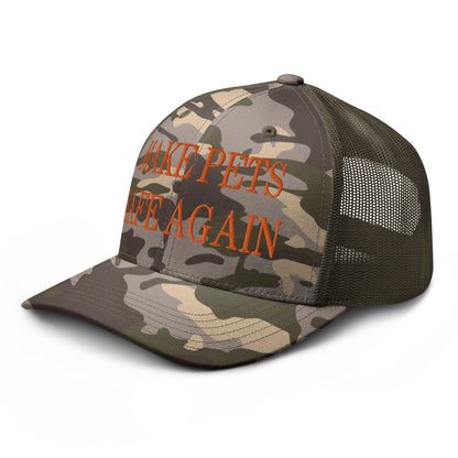 Make Pets Safe Again Embroidered Orange Camo Trucker Hat Camo Olive