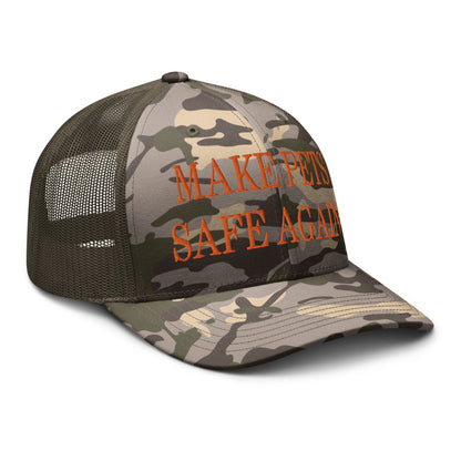 Make Pets Safe Again Embroidered Orange Camo Trucker Hat Camo Olive