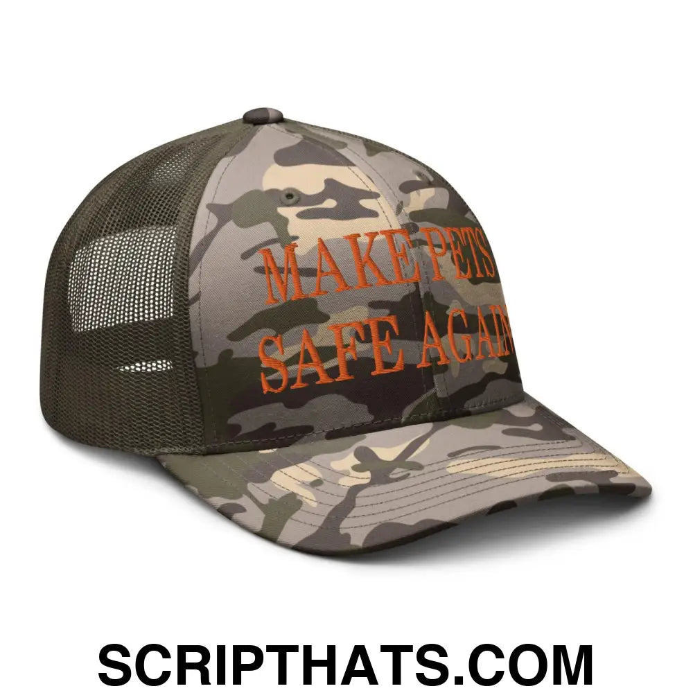 Make Pets Safe Again Embroidered Orange Camo Trucker Hat Camo Olive