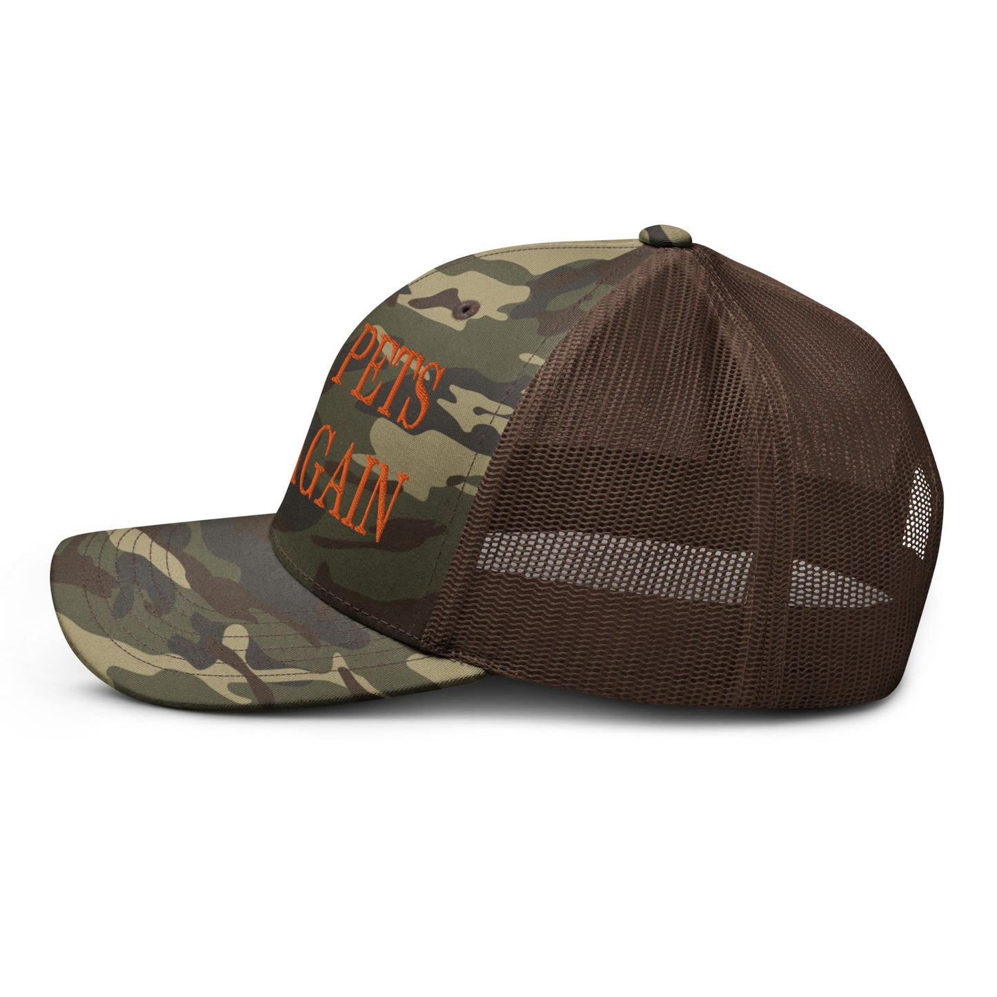 Make Pets Safe Again Embroidered Orange Camo Trucker Hat Camo Brown