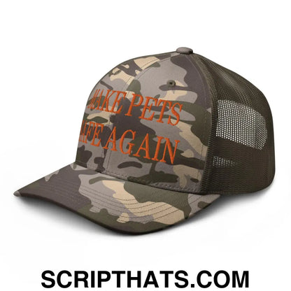 Make Pets Safe Again Embroidered Orange Camo Trucker Hat Camo Olive