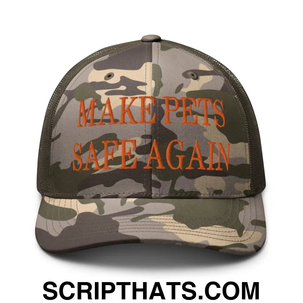 Make Pets Safe Again Embroidered Orange Camo Trucker Hat Camo Olive