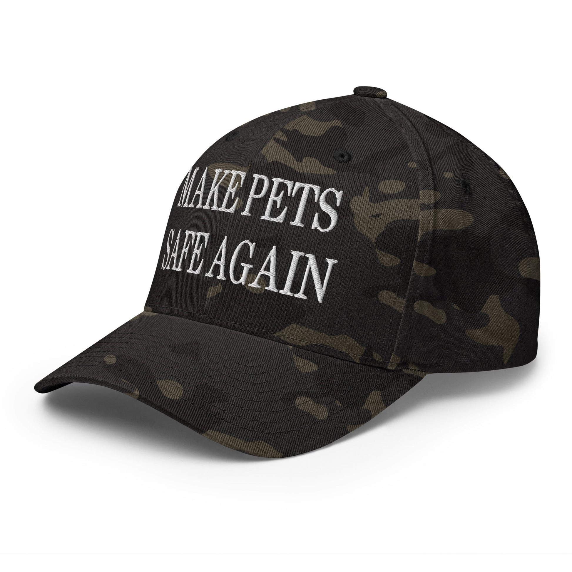 Make Pets Safe Again Embroidered Stretch Fit Baseball Hat Multicam Black