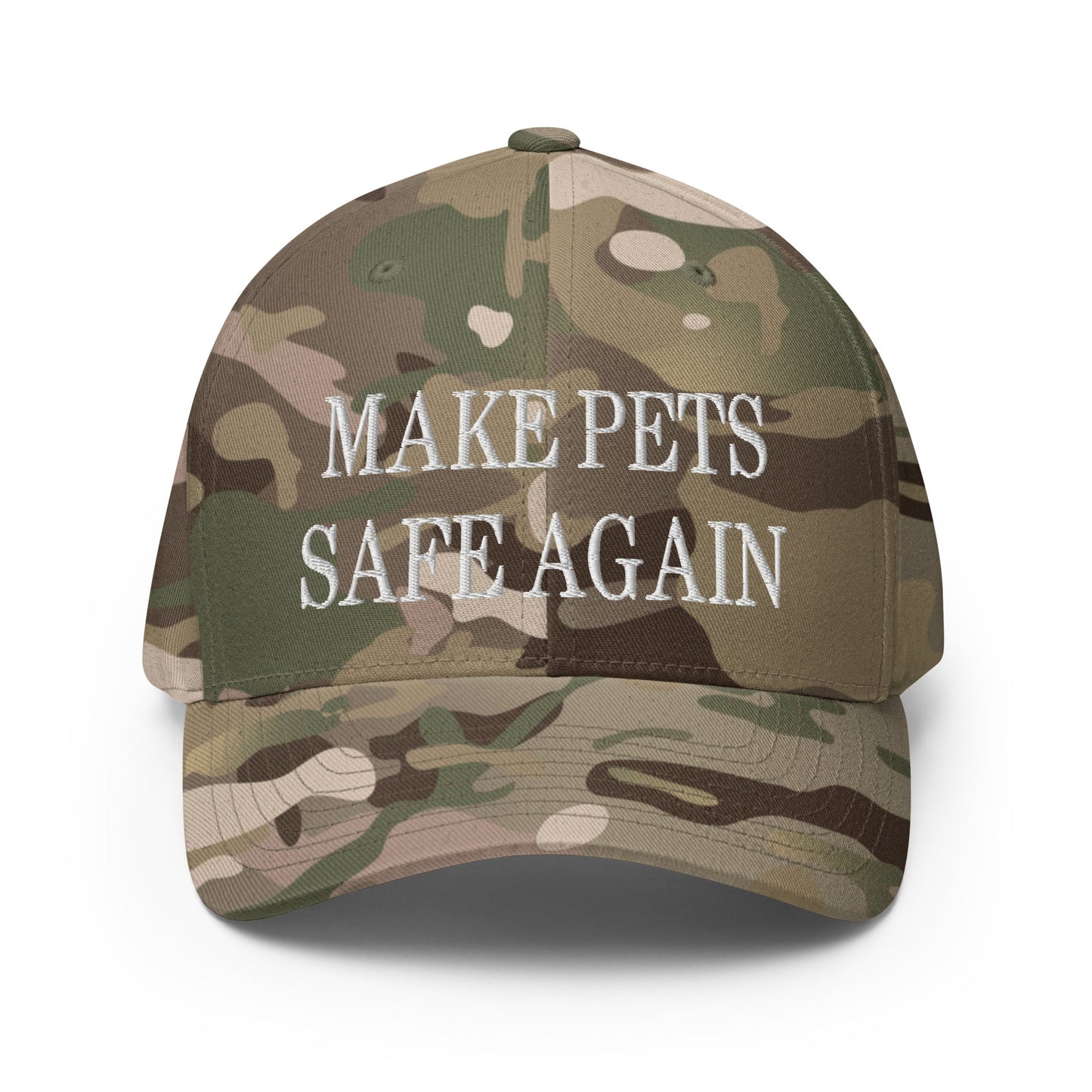 Make Pets Safe Again Embroidered Stretch Fit Baseball Hat Multicam Green