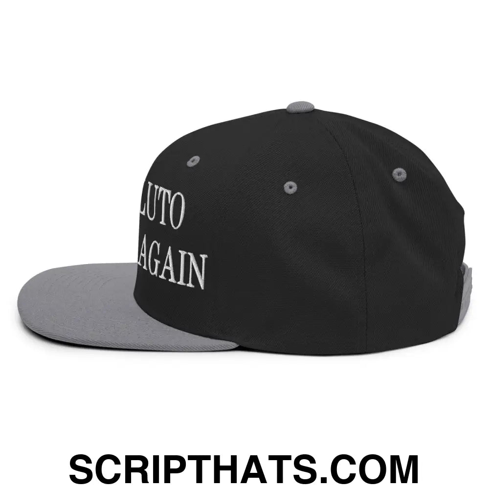 Make Pluto a Planet Again Embroidered Flat Bill Brim Snapback Hat Black Silver