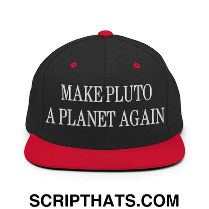 Make Pluto a Planet Again Embroidered Flat Bill Brim Snapback Hat Black Red