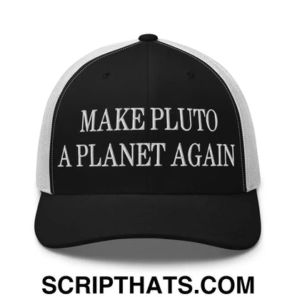 Make Pluto a Planet Again Embroidered Mesh Trucker Hat Black White