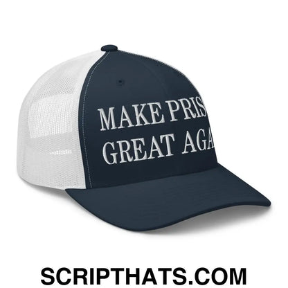 Make Prison Great Again Embroidered Mesh Trucker Hat Navy White