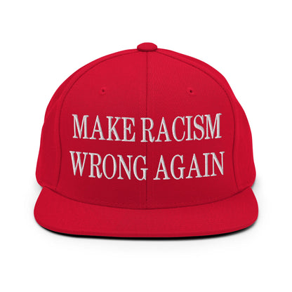 Make Racism Wrong Again Embroidered Flat Bill Brim Snapback Hat Red