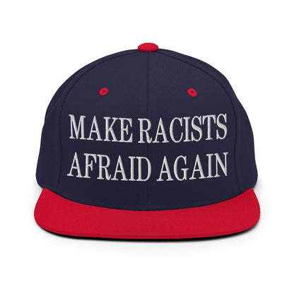 Make Racists Afraid Again Embroidered Flat Bill Brim Snapback Hat Navy Red