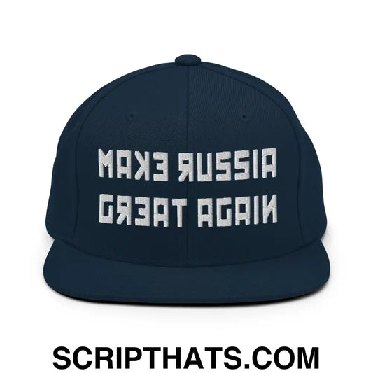 Make Russia Great Again Embroidered Flat Brim Bill Snapback Hat Dark Navy