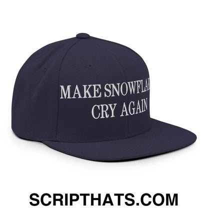 Make Snowflakes Cry Again Embroidered Flat Bill Brim Snapback Hat Navy