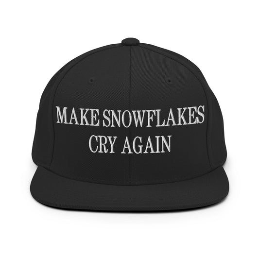 Make Snowflakes Cry Again Embroidered Flat Bill Brim Snapback Hat Black