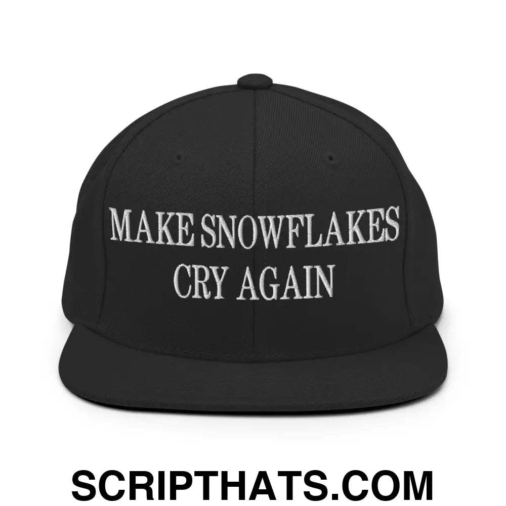 Make Snowflakes Cry Again Embroidered Flat Bill Brim Snapback Hat Black