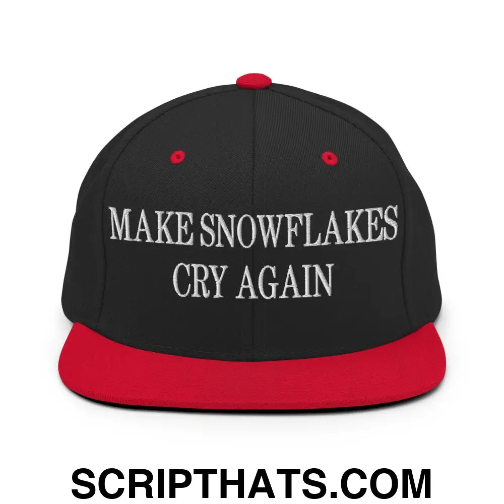 Make Snowflakes Cry Again Embroidered Flat Bill Brim Snapback Hat Black Red