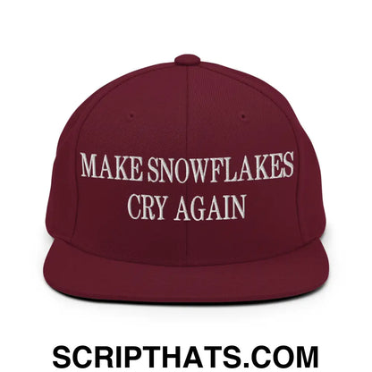 Make Snowflakes Cry Again Embroidered Flat Bill Brim Snapback Hat Maroon