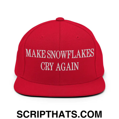 Make Snowflakes Cry Again Embroidered Flat Bill Brim Snapback Hat Red