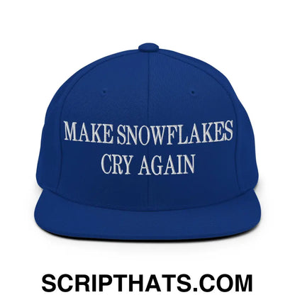 Make Snowflakes Cry Again Embroidered Flat Bill Brim Snapback Hat Royal Blue