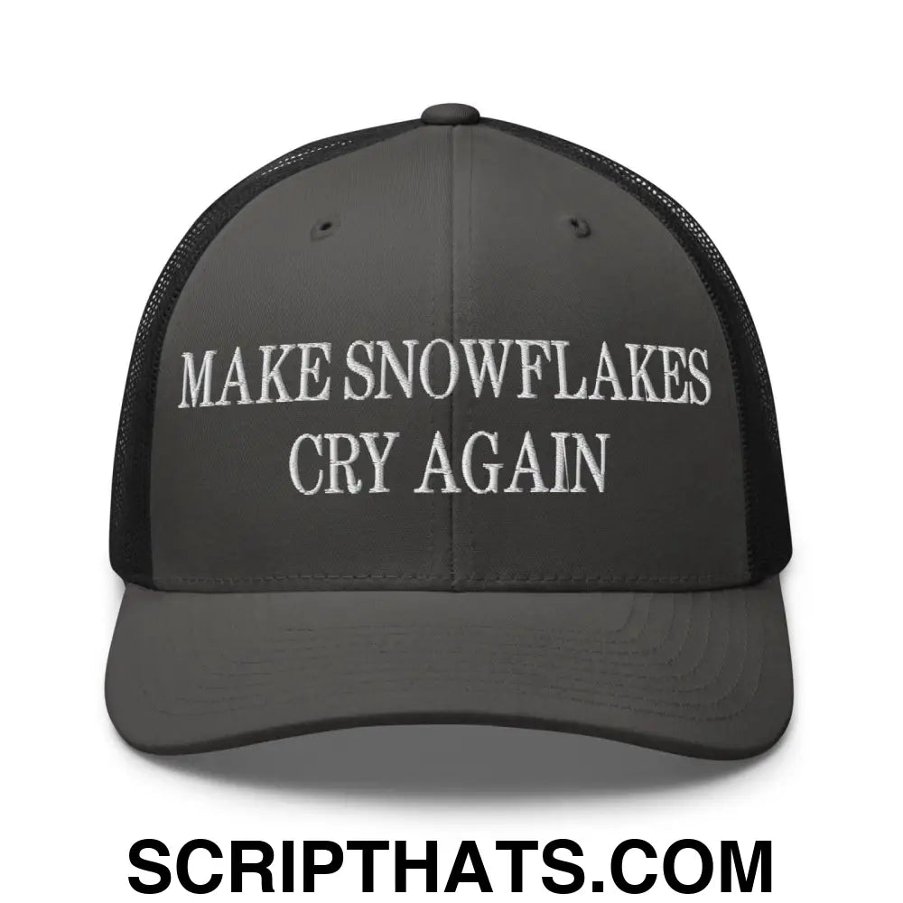 Make Snowflakes Cry Again Embroidered Mesh Trucker Hat Charcoal Black