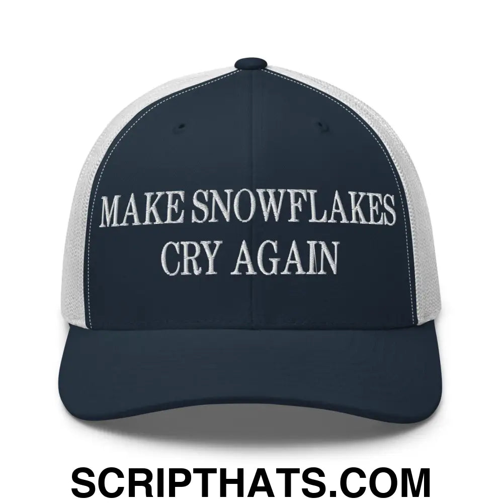 Make Snowflakes Cry Again Embroidered Mesh Trucker Hat Navy White